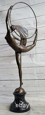 'Signed Morante Bronze Dancer Loop Art Deco Marble Base Sculpture'