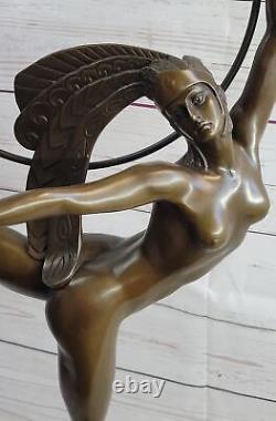 'Signed Morante Bronze Dancer Loop Art Deco Marble Base Sculpture'