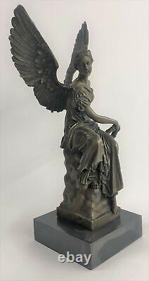 Signed Moreau Angel Sitting On Celestial Throne Bronze Marble Sculpture Decoration Sale