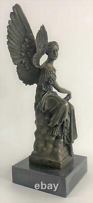 Signed Moreau Angel Sitting On Celestial Throne Bronze Marble Sculpture Decoration Sale