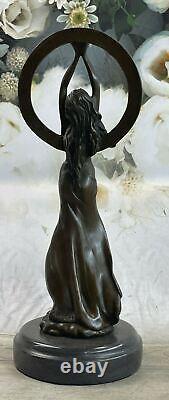 Signed Moreau Beautiful Maiden Semi Chair Bust Bronze Sculpture Marble Statue Nr