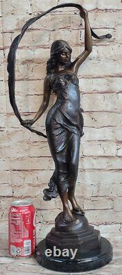Signed Moreau Beauty Ribbon Dancer Bronze Sculpture Marble Base Statue Figurine