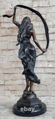 Signed Moreau Beauty Ribbon Dancer Bronze Sculpture Marble Base Statue Figurine