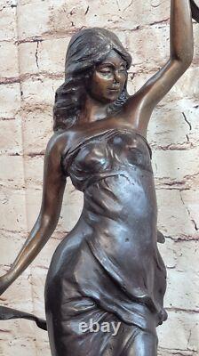 Signed Moreau Beauty Ribbon Dancer Bronze Sculpture Marble Base Statue Figurine