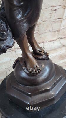 Signed Moreau Beauty Ribbon Dancer Bronze Sculpture Marble Base Statue Figurine