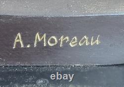 Signed Moreau Beauty Ribbon Dancer Bronze Sculpture Marble Base Statue Figurine