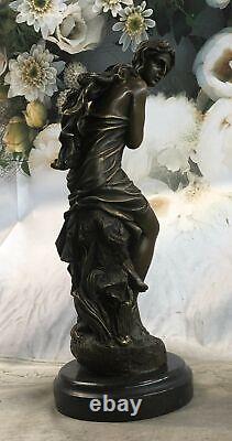 Signed Moreau, Bronze Female Angel Art Deco Marble Figurine Large