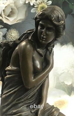 Signed Moreau, Bronze Female Angel Sculpture Art Deco Marble Figurine Large