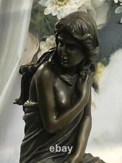 Signed Moreau, Bronze Female Angel Sculpture Art Deco Marble Figurine Large