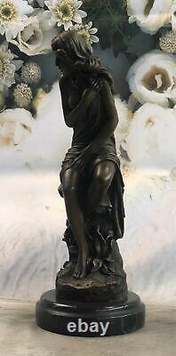 Signed Moreau, Bronze Female Flesh Angel Art Deco Marble Figurine Artwork.