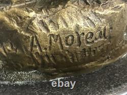 Signed Moreau, Bronze Female Nude Angel Art Deco Marble Figurine Artwork