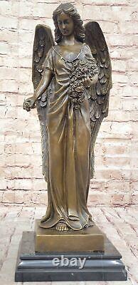 Signed Moreau Bronze Statue Angel Art Decor Marble Figurine Art