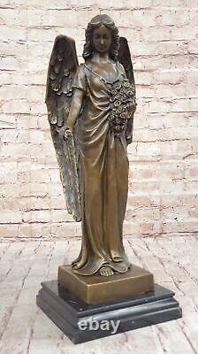 Signed Moreau Bronze Statue Angel Art Decor Marble Figurine Art