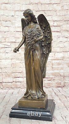 Signed Moreau Bronze Statue Angel Art Decor Marble Figurine Art