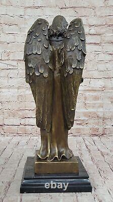 Signed Moreau Bronze Statue Angel Art Decor Marble Figurine Art