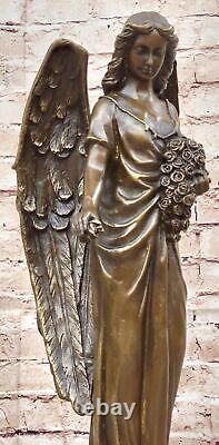 Signed Moreau Bronze Statue Angel Art Decor Marble Figurine Art