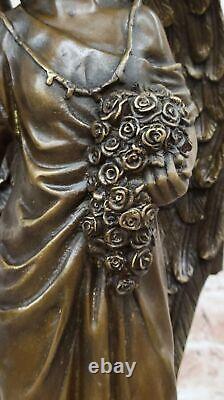 Signed Moreau Bronze Statue Angel Art Decor Marble Figurine Art