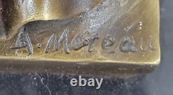 Signed Moreau Bronze Statue Angel Art Decor Marble Figurine Art