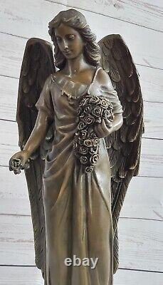 Signed Moreau, Bronze Statue Angel Art Decor Marble Figurine Sale