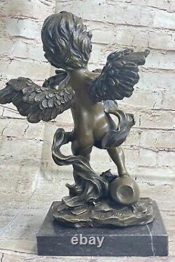 Signed Moreau, Bronze Statue Angel Chair Art Decor Marble Figurine Art