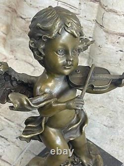 Signed Moreau, Bronze Statue Chair Angel Art Decor Marble Figurine Art