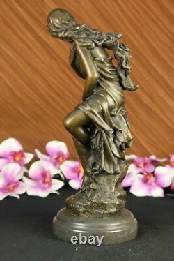 Signed Moreau, Bronze Statue Female Chair Angel Art Decor Marble Figure Grand