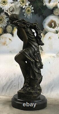 Signed Moreau, Bronze Statue Female Flesh Angel Art Decor Marble Art Figurine