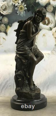 Signed Moreau, Bronze Statue of Naked Woman Angel Art Deco Marble Figurine