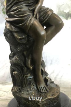 Signed Moreau, Bronze Statue of Naked Woman Angel Art Deco Marble Figurine