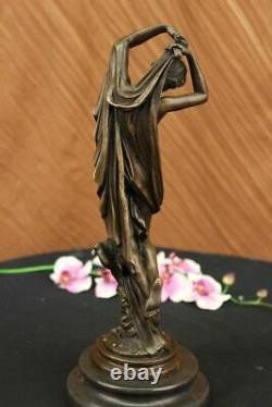 Signed Moreau Chair Woman With Angel Bronze Statue Art Deco Fonte Marble Figure