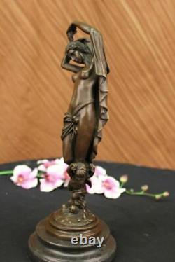 Signed Moreau Chair Woman With Angel Bronze Statue Art Deco Fonte Marble Figure