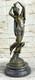 Signed Moreau Chair Woman With Angel Bronze Statue Art Deco Cast Marble Figurine