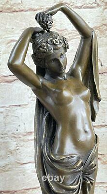 Signed Moreau Chair Woman with Angel Bronze Statue Art Deco Cast Marble Figurine