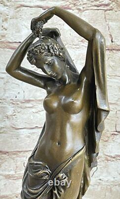Signed Moreau Chair Woman with Angel Bronze Statue Art Deco Cast Marble Figurine