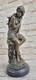 Signed Moreau, Female Bronze Statue, Flesh-toned Angel Art Deco Marble Figurine, Large