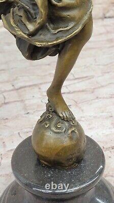 Signed Moreau Great Charming Angel Standing on Rock Bronze Marble Sculpture Decor