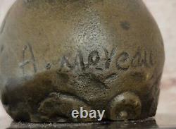 Signed Moreau Great Charming Angel Standing on Rock Bronze Marble Sculpture Decor