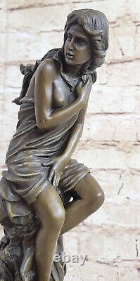 Signed Moreau, Large Art Deco Marble Female Bronze Angel Figurine