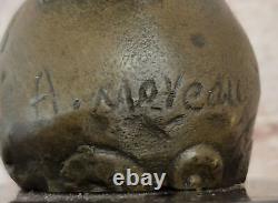 Signed Moreau: Large Charming Angel Standing on Rock Bronze Marble Sculpture Art