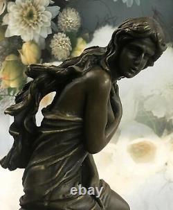 Signed Moreau, Large Deco Art Female Bronze Statue Angel Marble Figurine