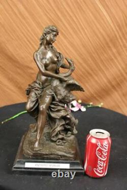 Signed Moreau Leda And The Swan Bronze Marble Statue Mythical Greek Sculpture Nr