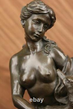 Signed Moreau Leda And The Swan Bronze Marble Statue Mythical Greek Sculpture Nr