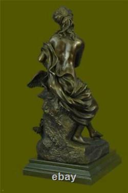 Signed Moreau Leda The Swan Bronze Marble Mythical Statue Greek Sculpture Deal