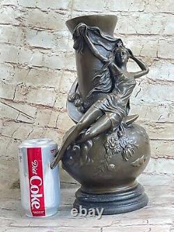 Signed Moreau Sexy Girls Bronze Vase Statue Sculpture Cast Marble Figurine