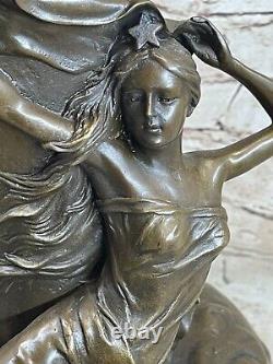 Signed Moreau Sexy Girls Bronze Vase Statue Sculpture Cast Marble Figurine