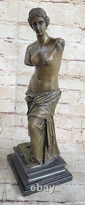 Signed Moreau Venus de Milo Female Bronze Marble Base Sculpture Figurine