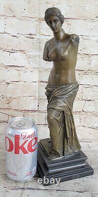 Signed Moreau Venus de Milo Female Bronze Marble Base Sculpture Figurine