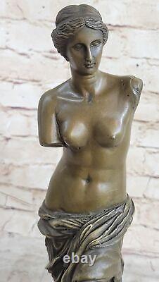 Signed Moreau Venus de Milo Female Bronze Marble Base Sculpture Figurine