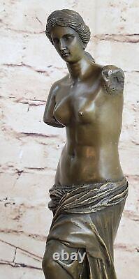 Signed Moreau Venus de Milo Female Bronze Marble Base Sculpture Figurine