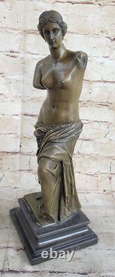 Signed Moreau Venus de Milo Female Figure Bronze Sculpture on Marble Base